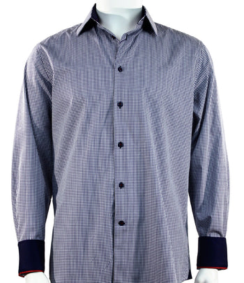 Cado Long Sleeve Button Down Men's Fashion Shirt - Overall Pattern Navy Blue #235