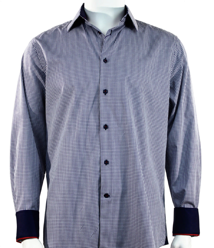Cado Long Sleeve Button Down Men's Fashion Shirt - Overall Pattern Navy Blue #235