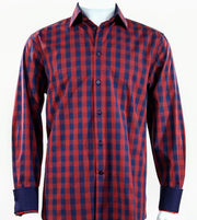 Cado Long Sleeve Button Down Men's Fashion Shirt - Plaid Pattern Red #236