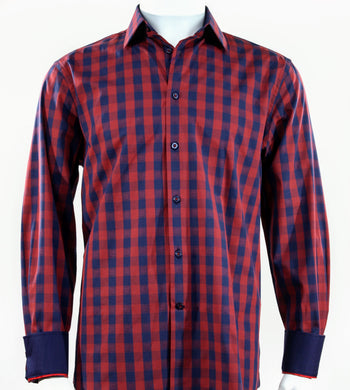 Cado Long Sleeve Button Down Men's Fashion Shirt - Plaid Pattern Red #236