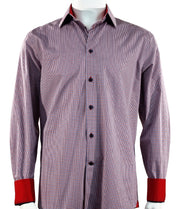 Cado Long Sleeve Button Down Men's Fashion Shirt - Plaid Pattern Red #239
