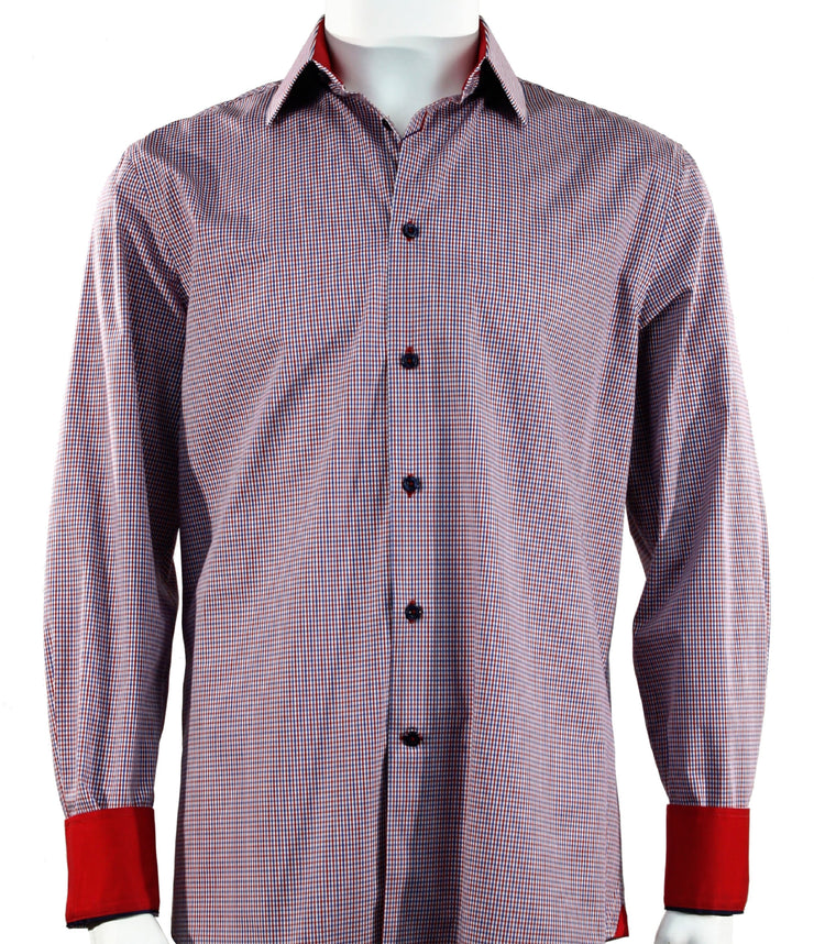Cado Long Sleeve Button Down Men's Fashion Shirt - Plaid Pattern Red #239