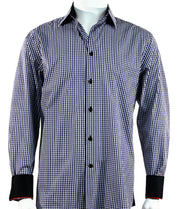 Cado Long Sleeve Button Down Men's Fashion Shirt - Plaid Pattern Navy Blue #245