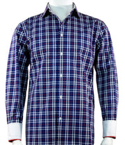 Cado Long Sleeve Button Down Men's Fashion Shirt - Plaid Pattern Navy Blue #249