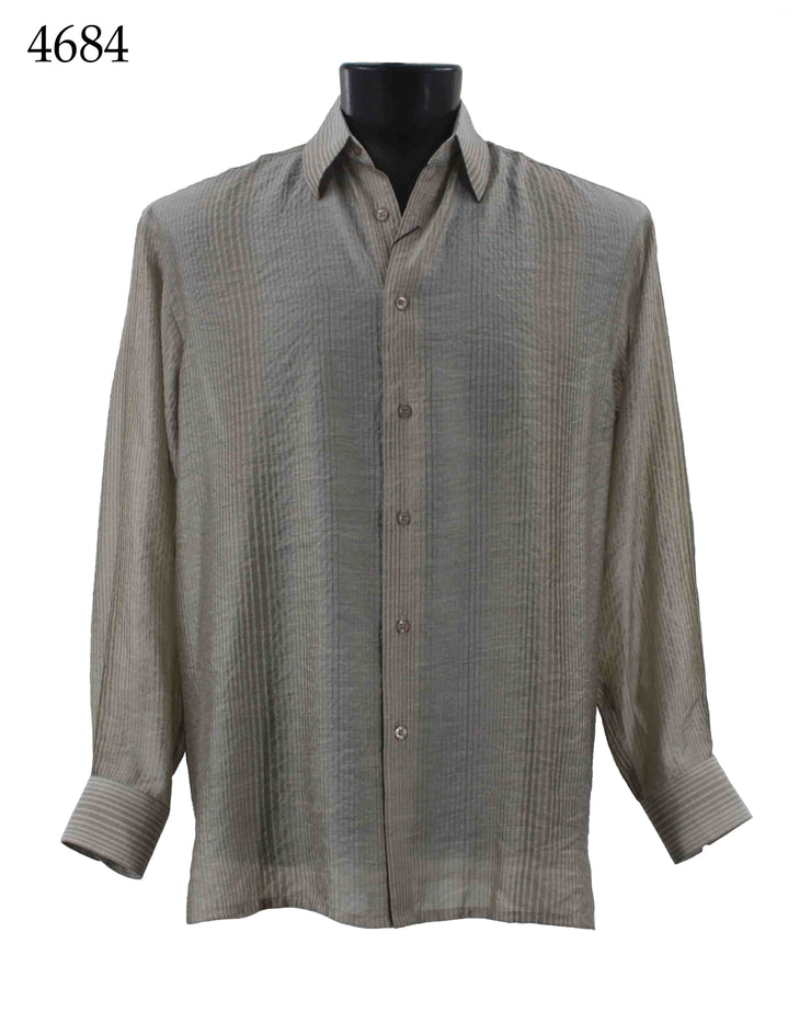 Bassiri Long Sleeve Button Down Casual Printed Men's Shirt - Multi Stripe Pattern Tan #4684
