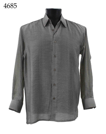 Bassiri Long Sleeve Button Down Casual Printed Men's Shirt - Multi Stripe Pattern Grey #4685