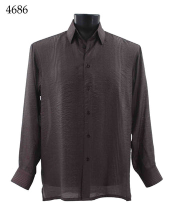 Bassiri Long Sleeve Button Down Casual Printed Men's Shirt - Multi Stripe Pattern Charcoal #4686