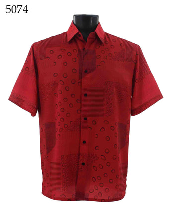 Bassiri Short Sleeve Button Down Casual Printed Men's Shirt - Abstract Pattern Red #5074