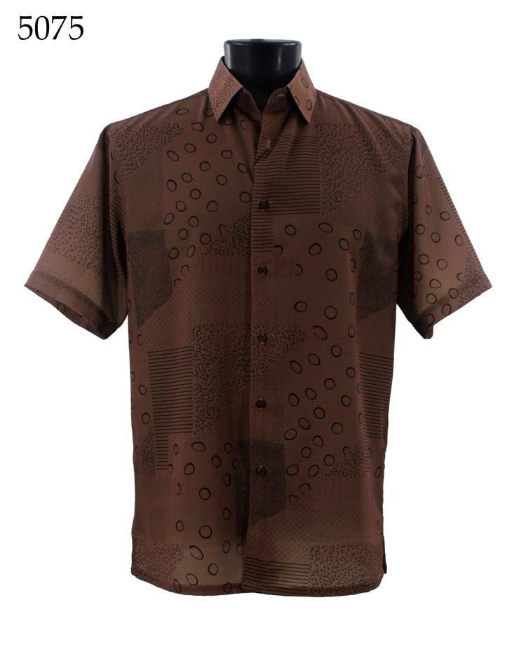 Bassiri Short Sleeve Button Down Casual Printed Men's Shirt - Abstract Pattern Brown #5075