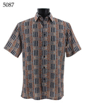 Bassiri Short Sleeve Button Down Casual Printed Men's Shirt - Stripe Pattern Orange #5087