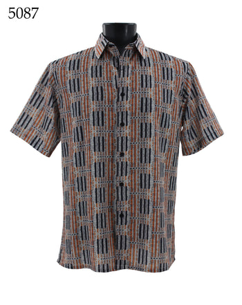 Bassiri Short Sleeve Button Down Casual Printed Men's Shirt - Stripe Pattern Orange #5087