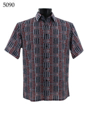 Bassiri Short Sleeve Button Down Casual Printed Men's Shirt - Stripe Pattern Red #5090