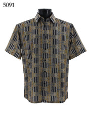 Bassiri Short Sleeve Button Down Casual Printed Men's Shirt - Stripe Pattern  #5091