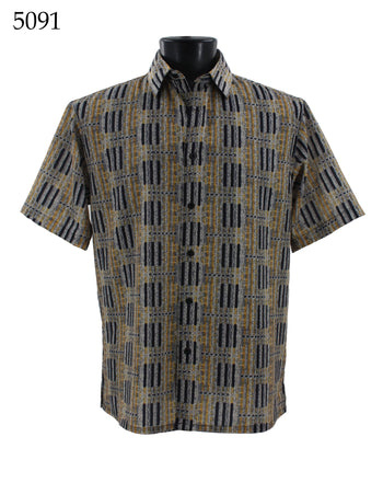 Bassiri Short Sleeve Button Down Casual Printed Men's Shirt - Stripe Pattern  #5091