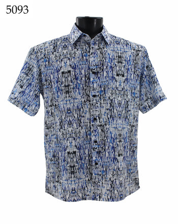 Bassiri Short Sleeve Button Down Casual Printed Men's Shirt - Abstract Pattern  #5093