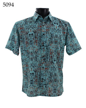 Bassiri Short Sleeve Button Down Casual Printed Men's Shirt - Abstract Pattern  #5094