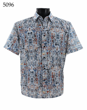 Bassiri Short Sleeve Button Down Casual Printed Men's Shirt - Abstract Pattern  #5096