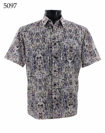 Bassiri Short Sleeve Button Down Casual Printed Men's Shirt - Abstract Pattern  #5097