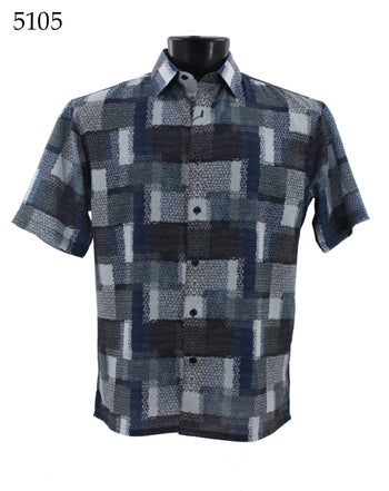 Bassiri Short Sleeve Button Down Casual Printed Men's Shirt - Geometrical Squares Pattern  #5105