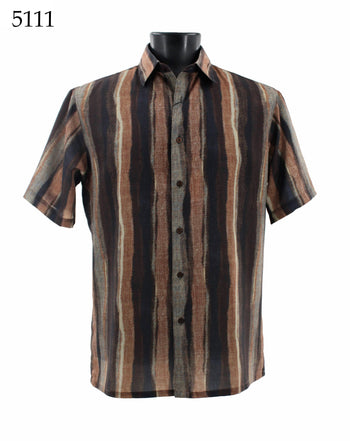 Bassiri Short Sleeve Button Down Casual Printed Men's Shirt - Wave Pattern Brown #5111