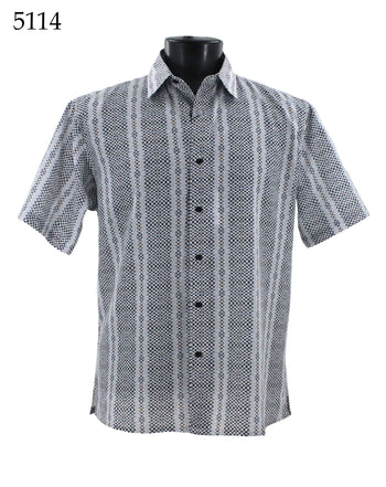 Bassiri Short Sleeve Button Down Casual Printed Men's Shirt - Stripe Pattern White #5114