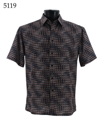Bassiri Short Sleeve Button Down Casual Printed Men's Shirt - Abstract Pattern Brown #5119