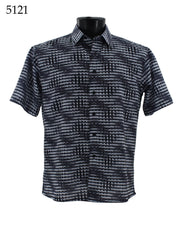 Bassiri Short Sleeve Button Down Casual Printed Men's Shirt - Abstract Pattern Navy Blue #5121