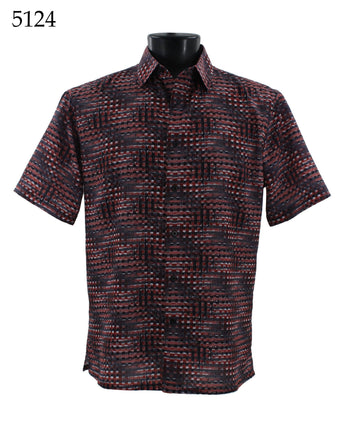 Bassiri Short Sleeve Button Down Casual Printed Men's Shirt - Abstract Pattern Red #5124