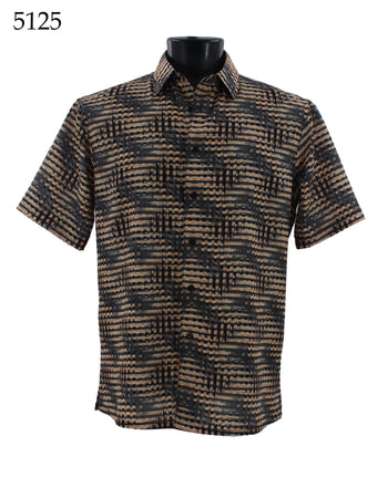 Bassiri Short Sleeve Button Down Casual Printed Men's Shirt - Abstract Pattern Tan #5125