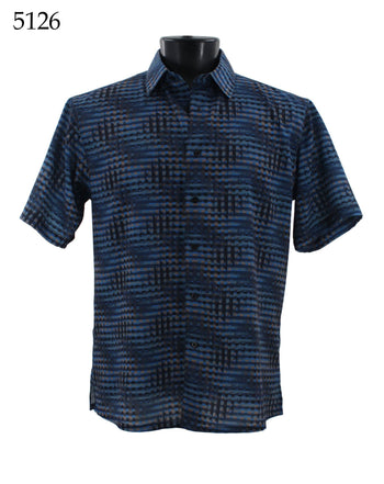 Bassiri Short Sleeve Button Down Casual Printed Men's Shirt - Abstract Pattern Blue #5126