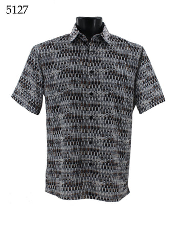 Bassiri Short Sleeve Button Down Casual Printed Men's Shirt - Abstract Pattern Brown #5127