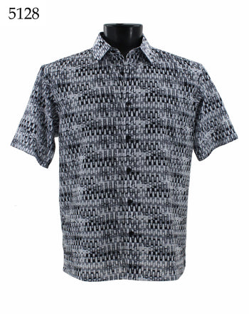 Bassiri Short Sleeve Button Down Casual Printed Men's Shirt - Abstract Pattern Black & White #5128