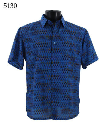 Bassiri Short Sleeve Button Down Casual Printed Men's Shirt - Abstract Pattern Royal Blue #5130