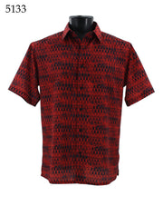 Bassiri Short Sleeve Button Down Casual Printed Men's Shirt - Abstract Pattern Red #5133