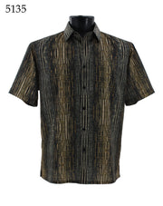 Bassiri Short Sleeve Button Down Casual Printed Men's Shirt - Abstract Pattern Olive #5135