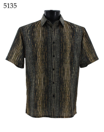 Bassiri Short Sleeve Button Down Casual Printed Men's Shirt - Abstract Pattern Olive #5135