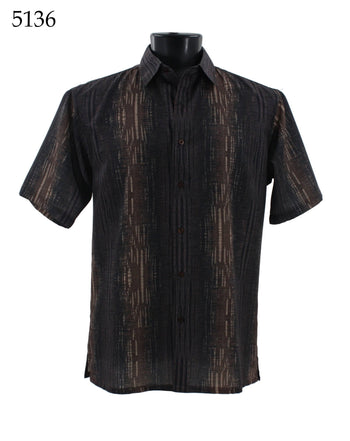 Bassiri Short Sleeve Button Down Casual Printed Men's Shirt - Abstract Pattern Brown #5136