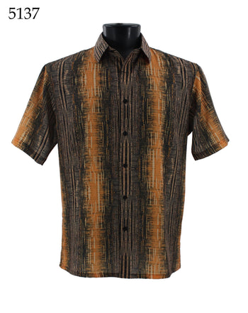 Bassiri Short Sleeve Button Down Casual Printed Men's Shirt - Abstract Pattern Gold #5137