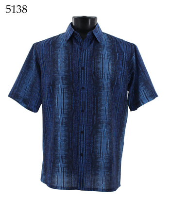 Bassiri Short Sleeve Button Down Casual Printed Men's Shirt - Abstract Pattern Blue #5138