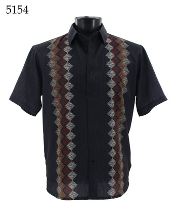 Bassiri Short Sleeve Button Down Casual Printed Men's Shirt - Diamond Pattern #5154