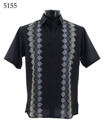 Bassiri Short Sleeve Button Down Casual Printed Men's Shirt - Diamond Pattern #5155