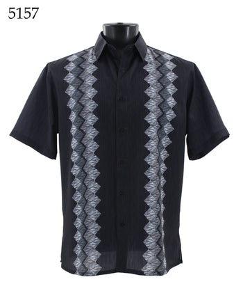 Bassiri Short Sleeve Button Down Casual Printed Men's Shirt - Diamond Pattern #5157