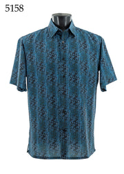 Bassiri Short Sleeve Button Down Casual Printed Men's Shirt -Diagonal Waves Pattern Blue #5158