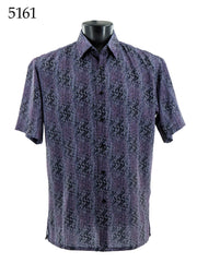 Bassiri Short Sleeve Button Down Casual Printed Men's Shirt -Diagonal Waves Pattern Lilac #5161