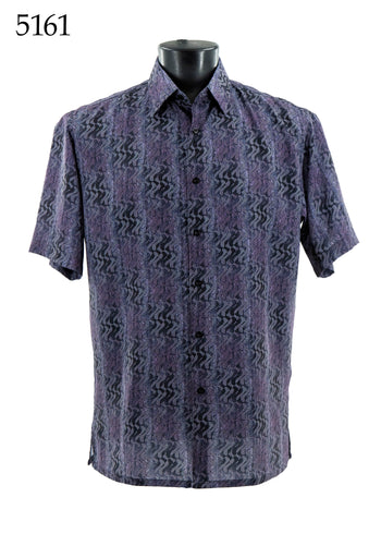 Bassiri Short Sleeve Button Down Casual Printed Men's Shirt -Diagonal Waves Pattern Lilac #5161