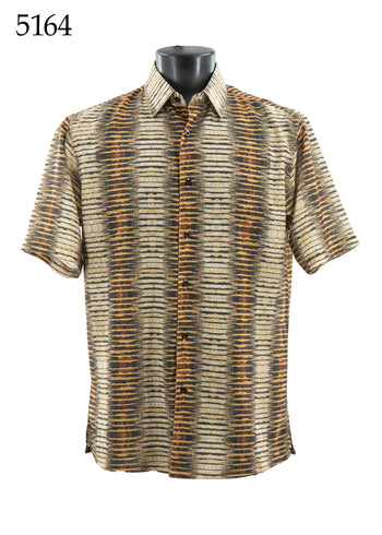 Bassiri Short Sleeve Button Down Casual Printed Men's Shirt -Vertical Bars Pattern #5164
