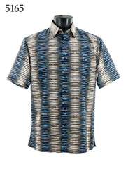 Bassiri Short Sleeve Button Down Casual Printed Men's Shirt -Vertical Bars Pattern #5165