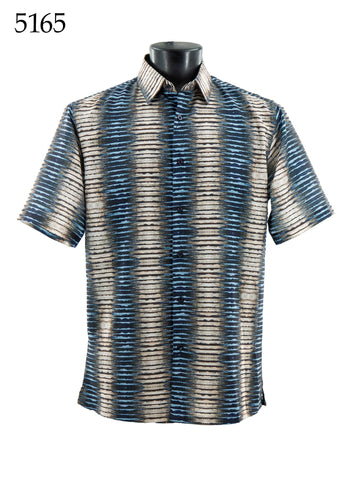 Bassiri Short Sleeve Button Down Casual Printed Men's Shirt -Vertical Bars Pattern #5165