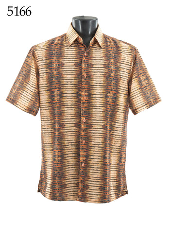 Bassiri Short Sleeve Button Down Casual Printed Men's Shirt -Vertical Bars Pattern #5166