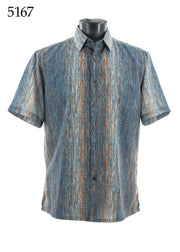 Bassiri Short Sleeve Button Down Casual Printed Men's Shirt -Vertical Abstract Pattern #5167